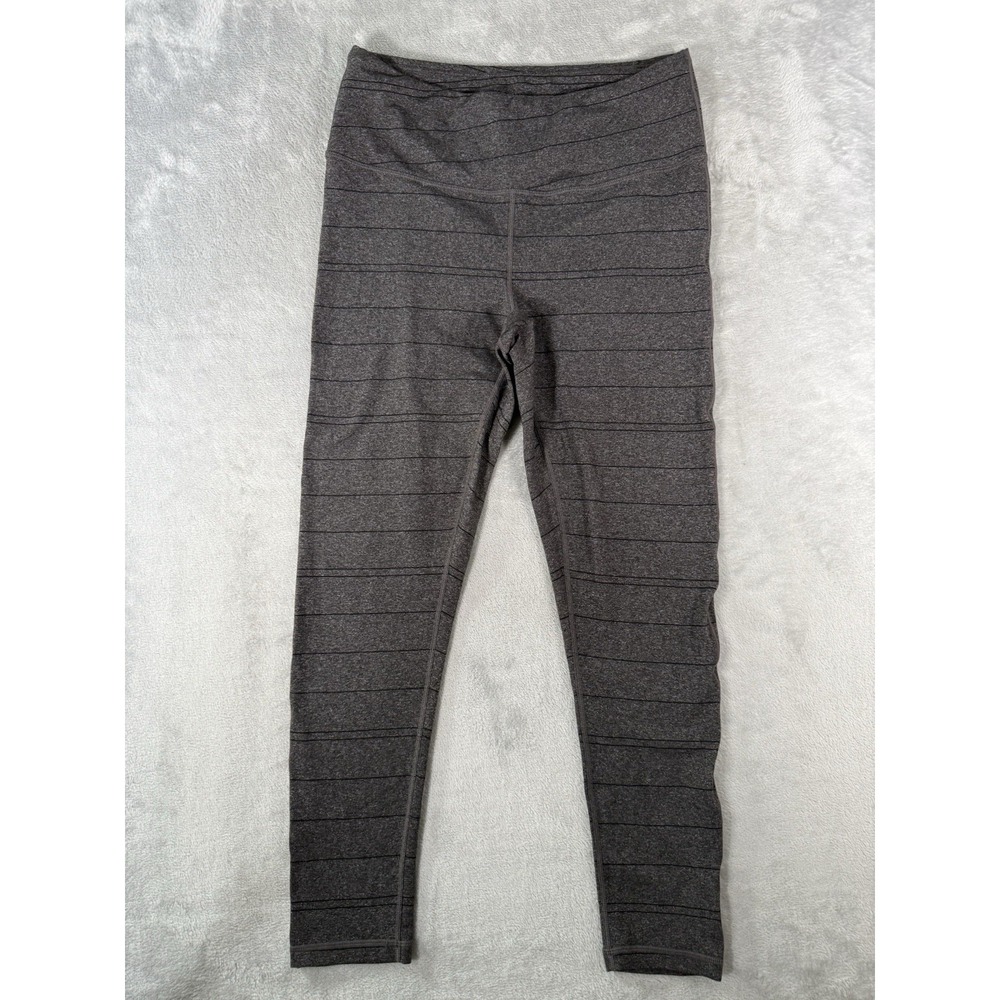 Prana Leggings Womens Large Grey Black Striped Transform 7/8 Active Athletic